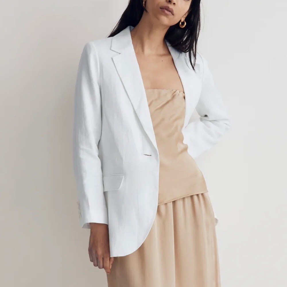 Madewell The Larsen Blazer in 100% Linen White NJ530 Oversized Single Button